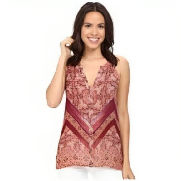 Sanctuary | Women's Orange & Pink Sleeveless Paisley Print Blouse Size Medium - Picture 1 of 9